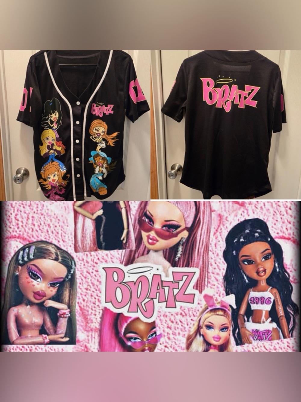 Bratz Black Short Sleeve Button Up Baseball Shirt